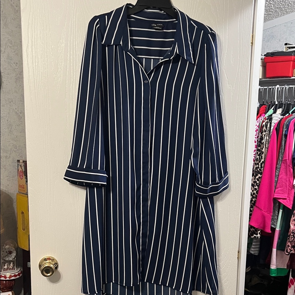 City Chic Navy and White Striped Tunic